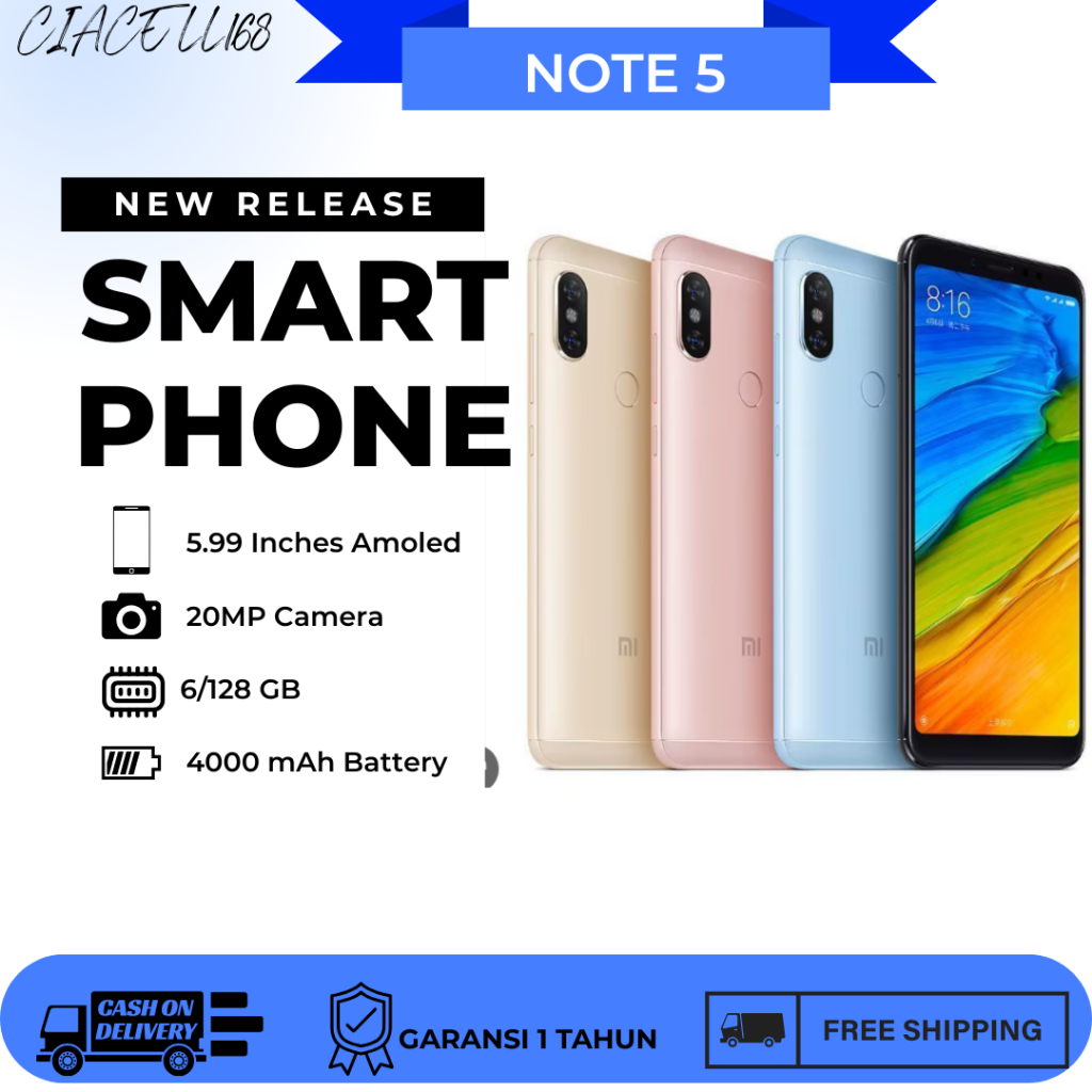 HP REDMI NOTE 5 RAM 6/128GB SEGEL FULLSET-GARANSI DISTRIBUTOR 1 TAHUN