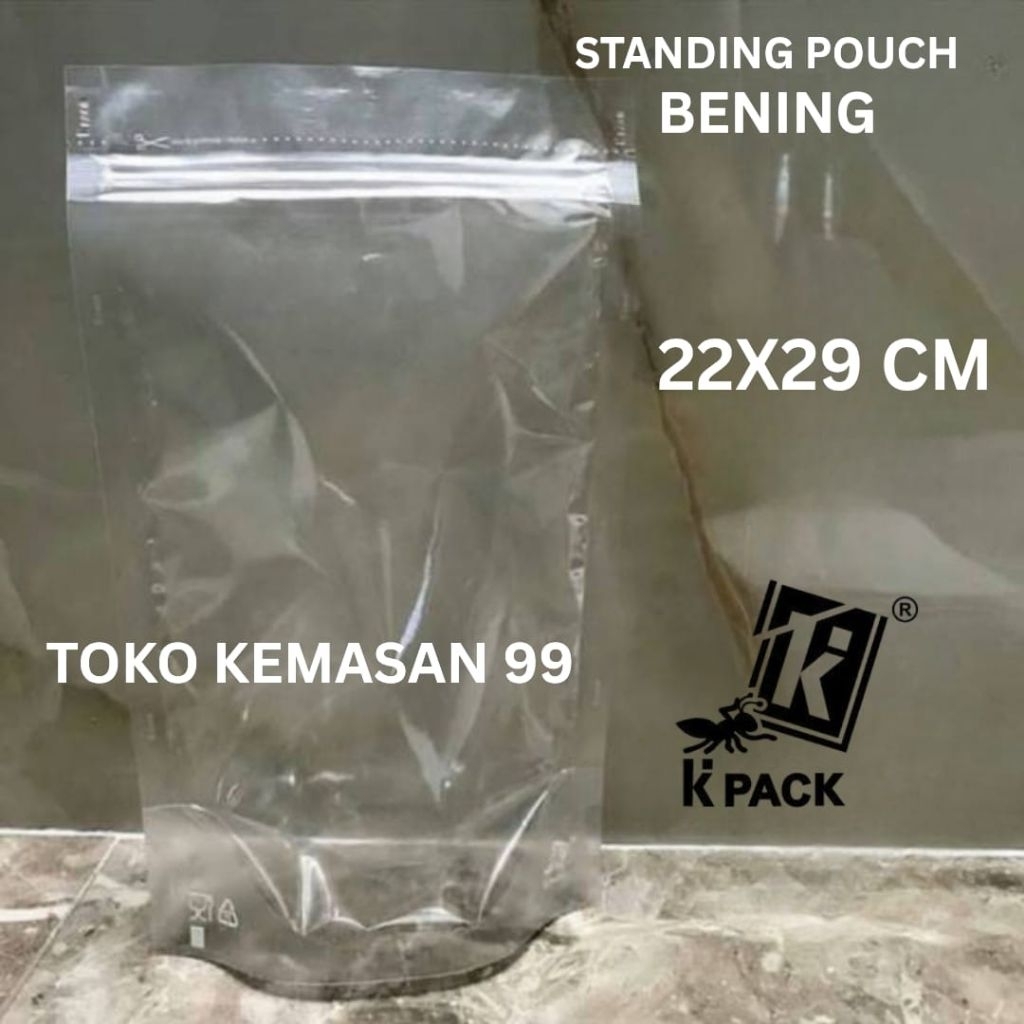 isi 100  STANDING POUCH BENING TRANSPARAN 2Kg PLASTIK KLIP 22x29 kemasan kopi