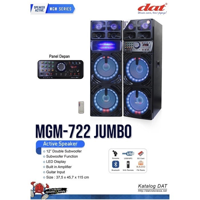 SPEAKER ACTIVE PASSIVE DAT MGM722 JUMBO SPEAKER AKTIF PASIF DAT MGM-722 12INCH DOUBLE WOOFER
