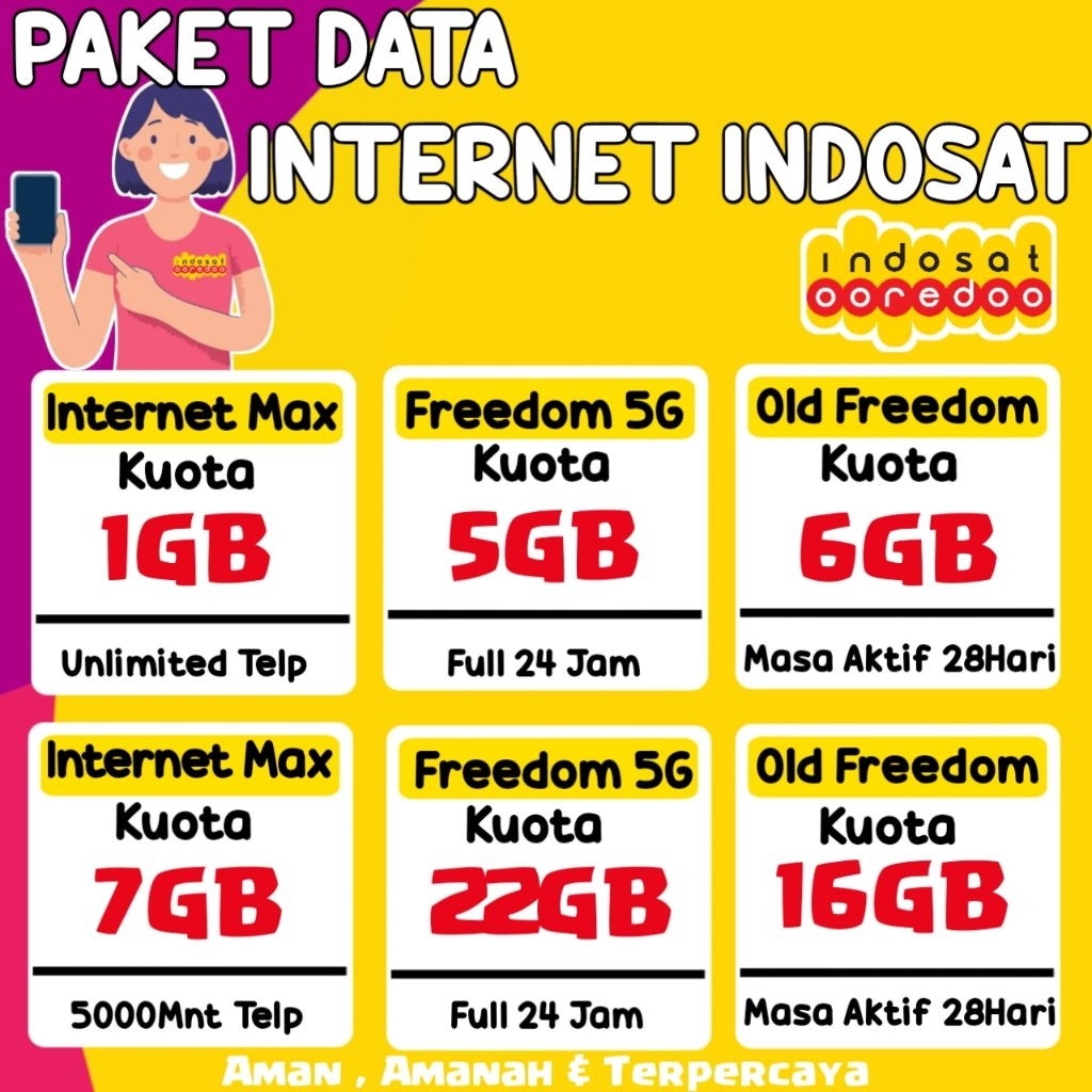 Paket Data Indosat Yellow Im3 Ooredoo Freedoom Kuota Utama 24Jam Masa Aktif 30 Hari