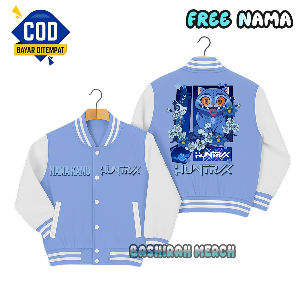Jaket anak varsity huntrix derpy macan biru kpop demon hunter animasi - Jaket varsity anak gratis ta