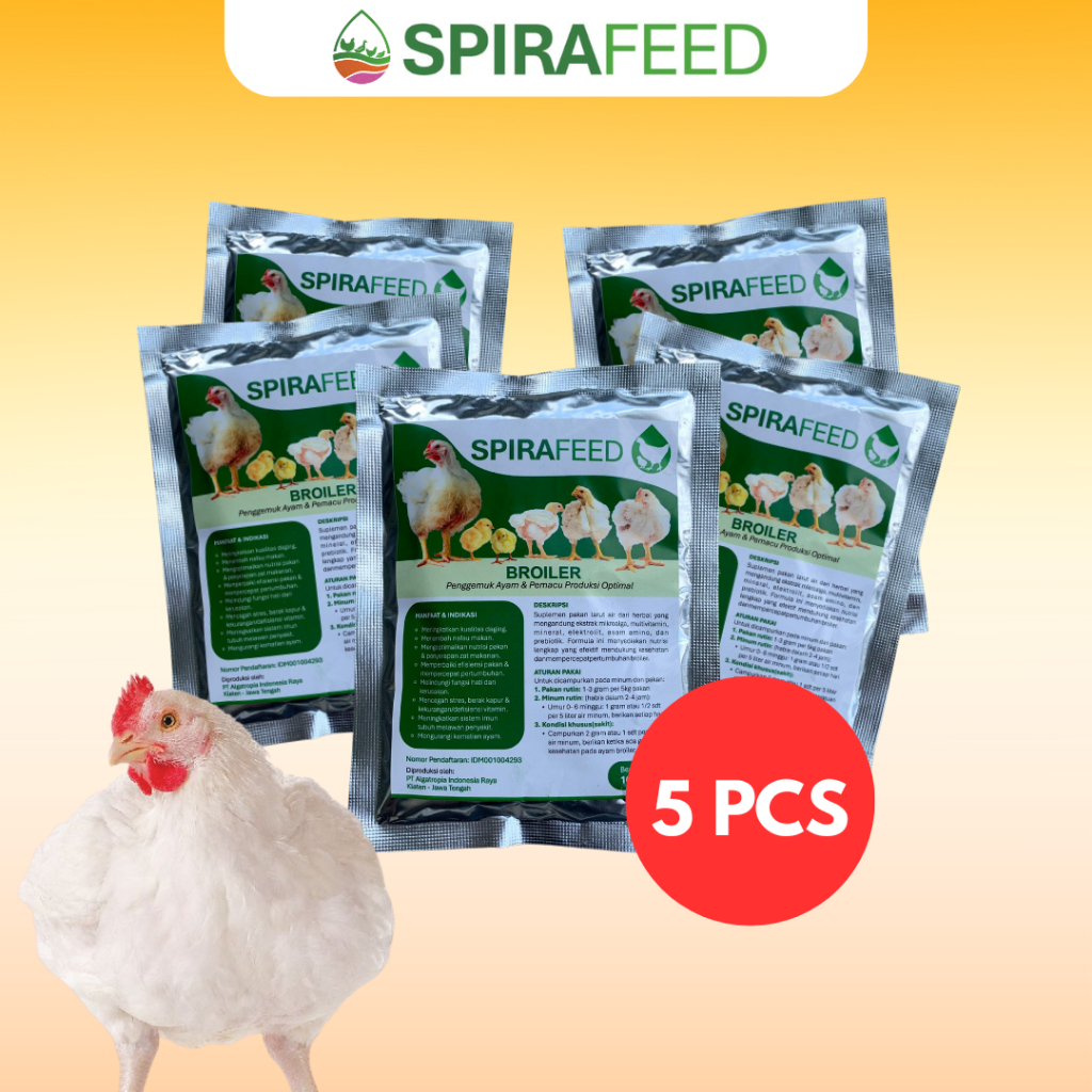 SPIRAFEED Broiler 5 PCS Suplemen Nutrisi Ayam Pedaging Pakan & Air | Penggemuk Ayam Broiler
