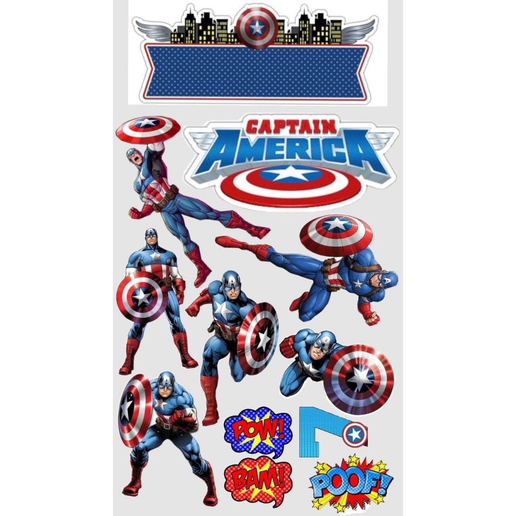 Topper Cake CAPTAIN AMERIKA l FREE CUSTOM NAMA/HIASAN l TOPPER CAKE ULTAH TEMA CAPTAIN AMERIKA