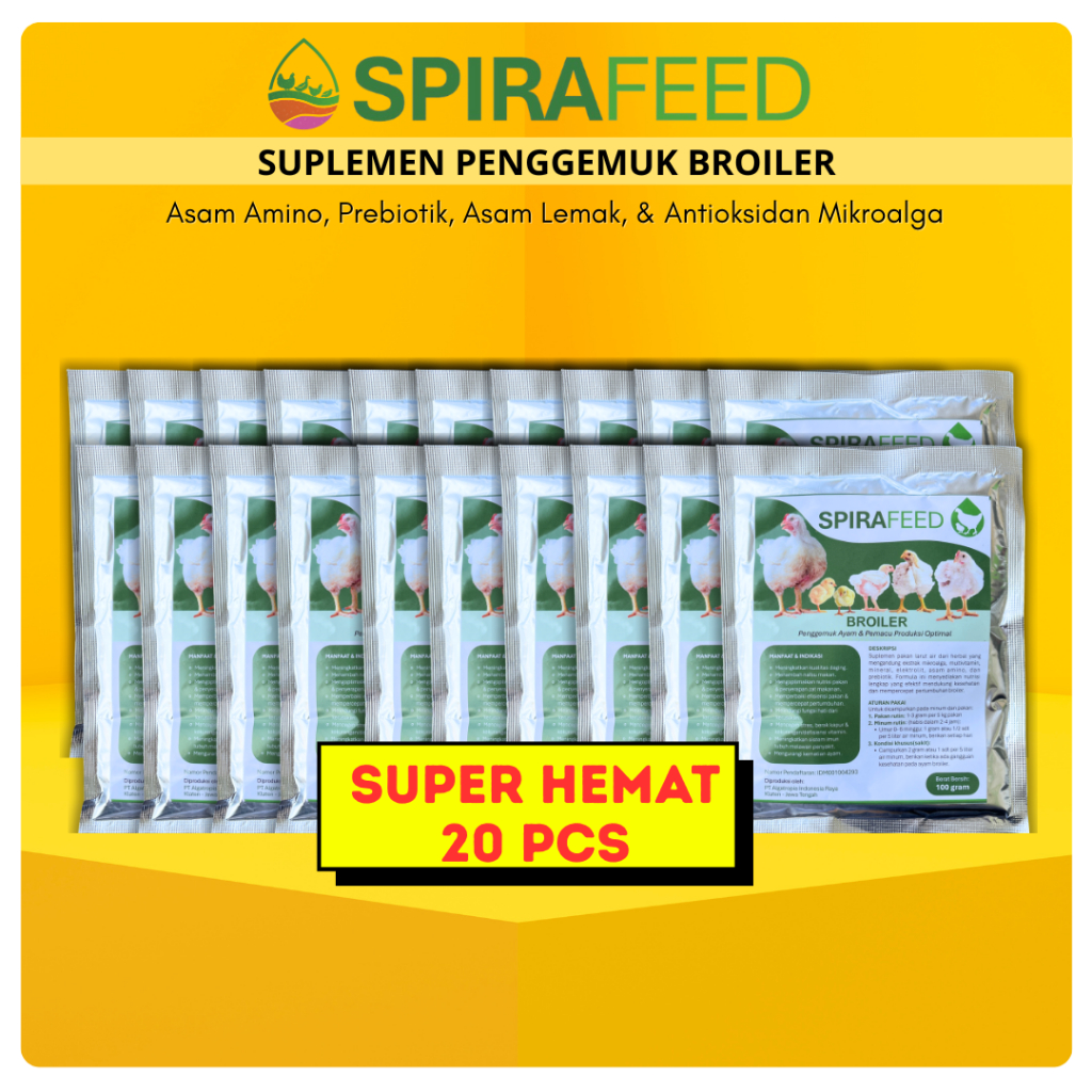 SPIRAFEED Broiler Super Hemat 20 PCS – Suplemen Pakan Ayam Pedaging