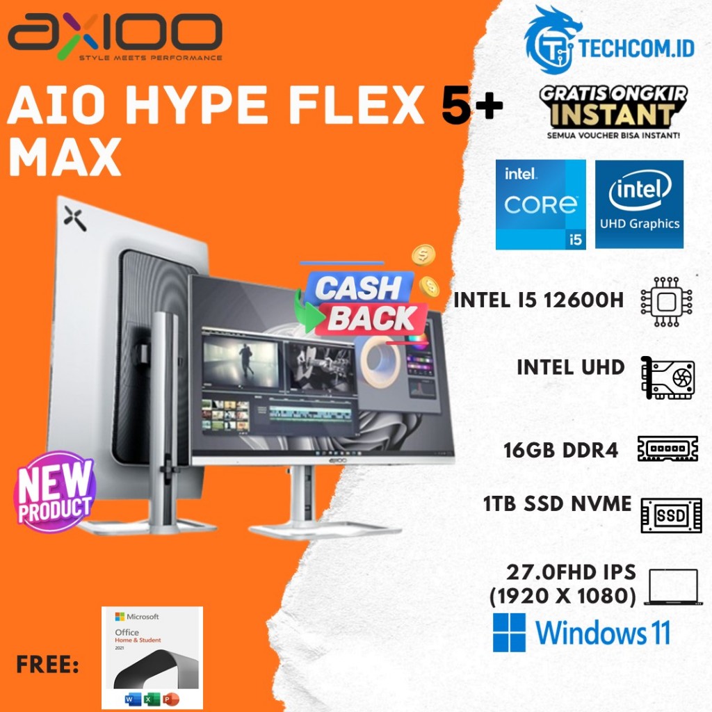Axioo AIO HYPE FLEX 5+ MAX I5 12600H 16GB 1TB SSD W11 27.0FHD IPS