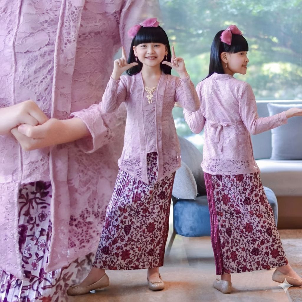 Setelan Kebaya Anak Premium Brokat 5-14 Tahun Kebaya kutu baru anak Brokat // Kebaya