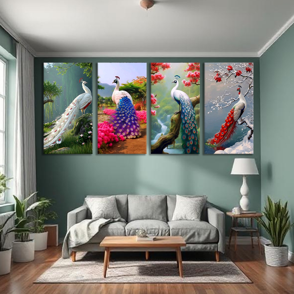 Hiasan Dinding MDF 6mm Lukisan Burung Merak Estetik Kamar