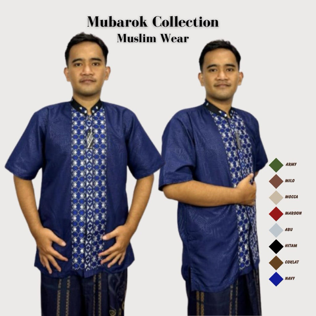 baju koko embos lengan pendek baju koko motip bordir tebaru Mubarok collection