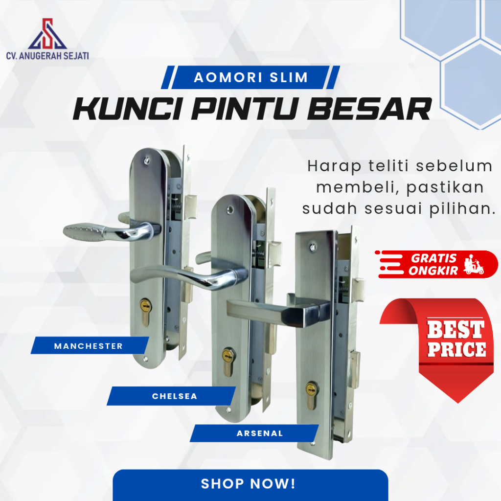 AOMORI SLIM Kunci Pintu Besar Handle Set Lengkap – Banyak Tipe (Chelsea / Manchester / Arsenal)