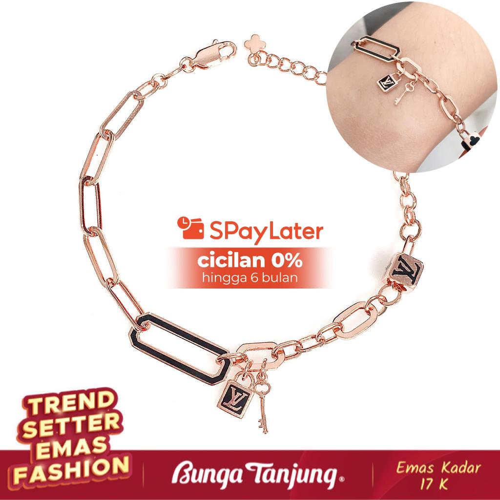 GELANG PAPERCLIP KUNCI GEMBOK KUBUS - EMAS 17K - BUNGA TANJUNG GOLD