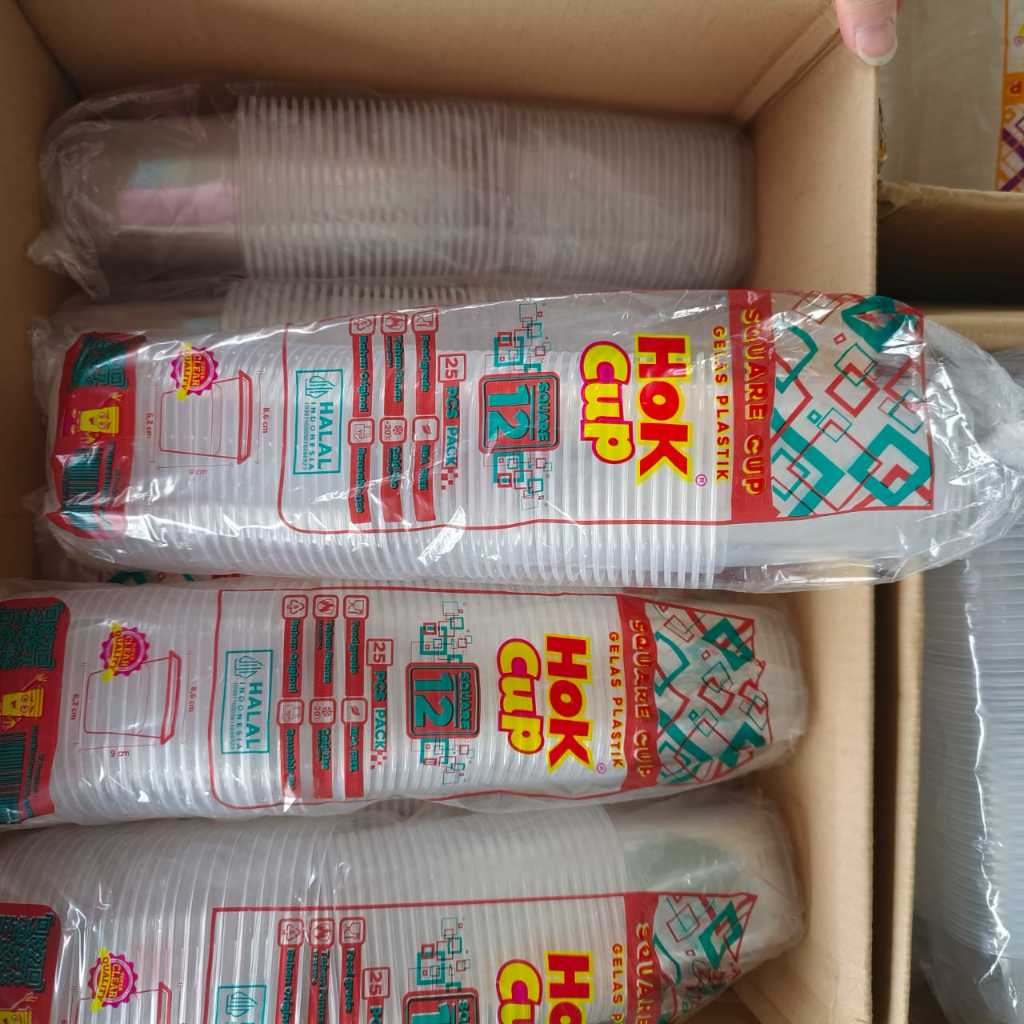 HoK Cup Square /Gelas Hok Kotak + Tutup. Tebal dan bening isi 25 pcs 12 OZ