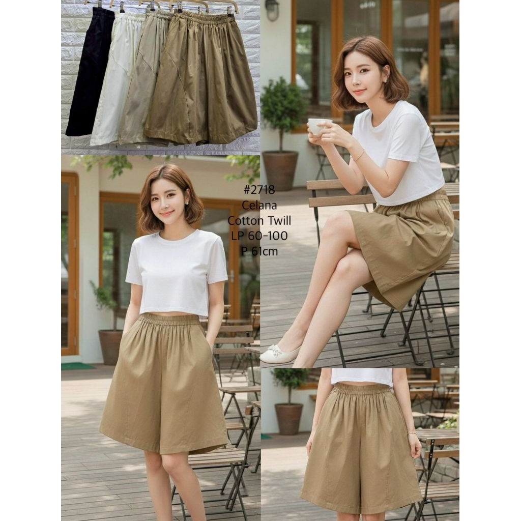 Celana pendek selutut katun wanita pants bawahan