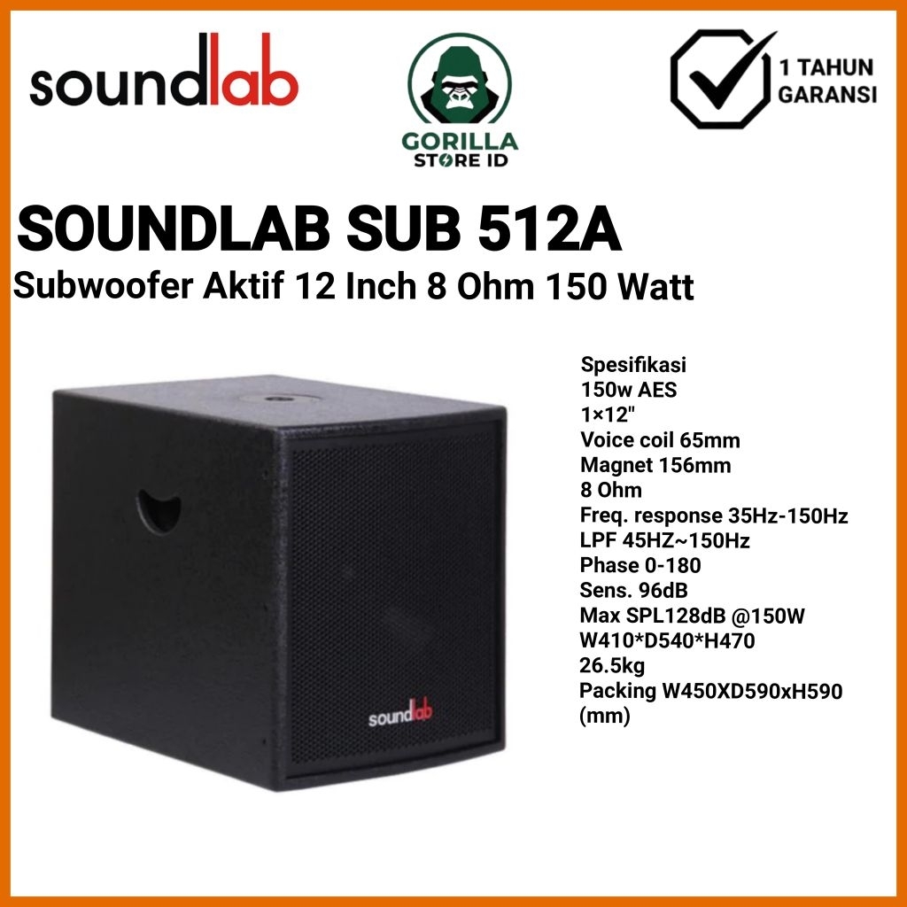 Soundlab Sub 512A Subwoofer Aktif 12 Inch 8 Ohm 150 Watt