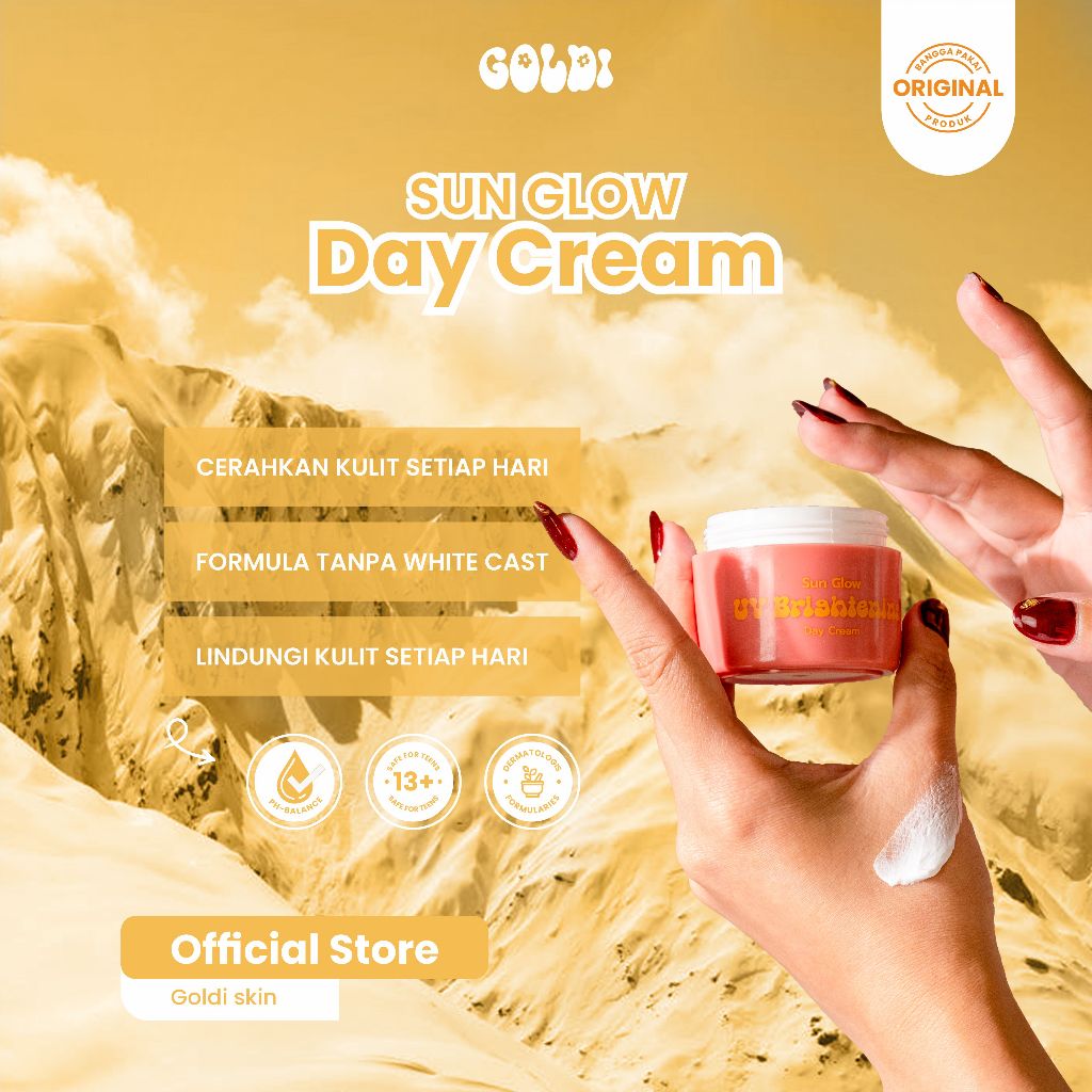 GOLDI - Sun Glow UV Brightening Day Cream SPF 40+ 20g | VitC Hyaluronic Acid Niacinamide Pelembab Pe
