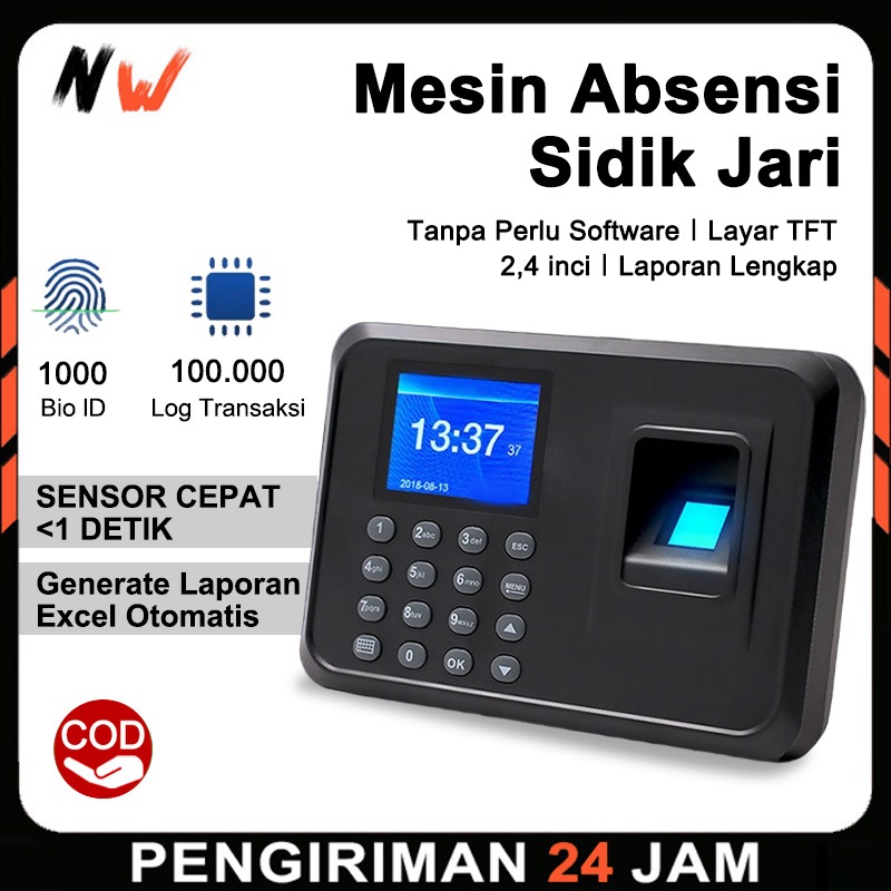 NW - Mesin Absensi Sidik Jari 1000 Kapasitas Fingerprint Attendance Mesin Absensi Sidik Jari