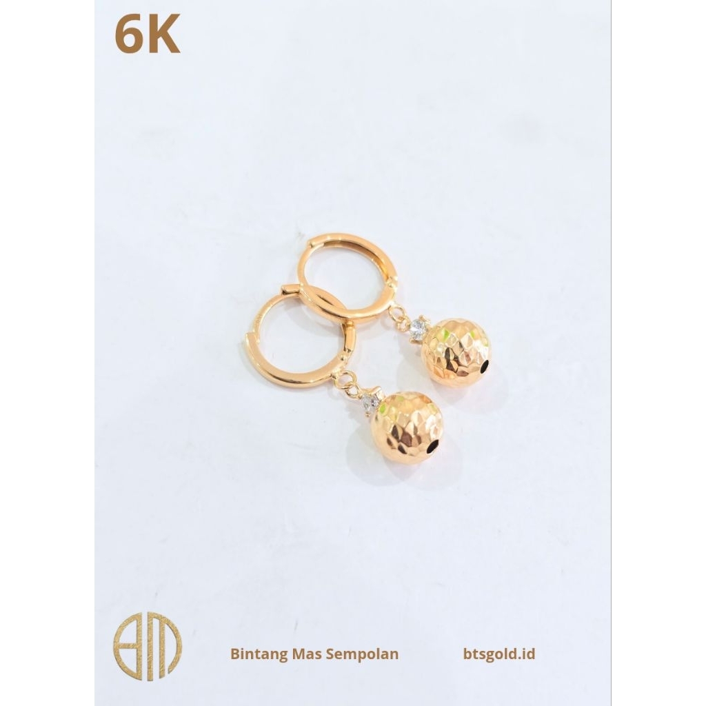 Anting Jepit Donat Variasi Permata Putih Bulat Emas Asli