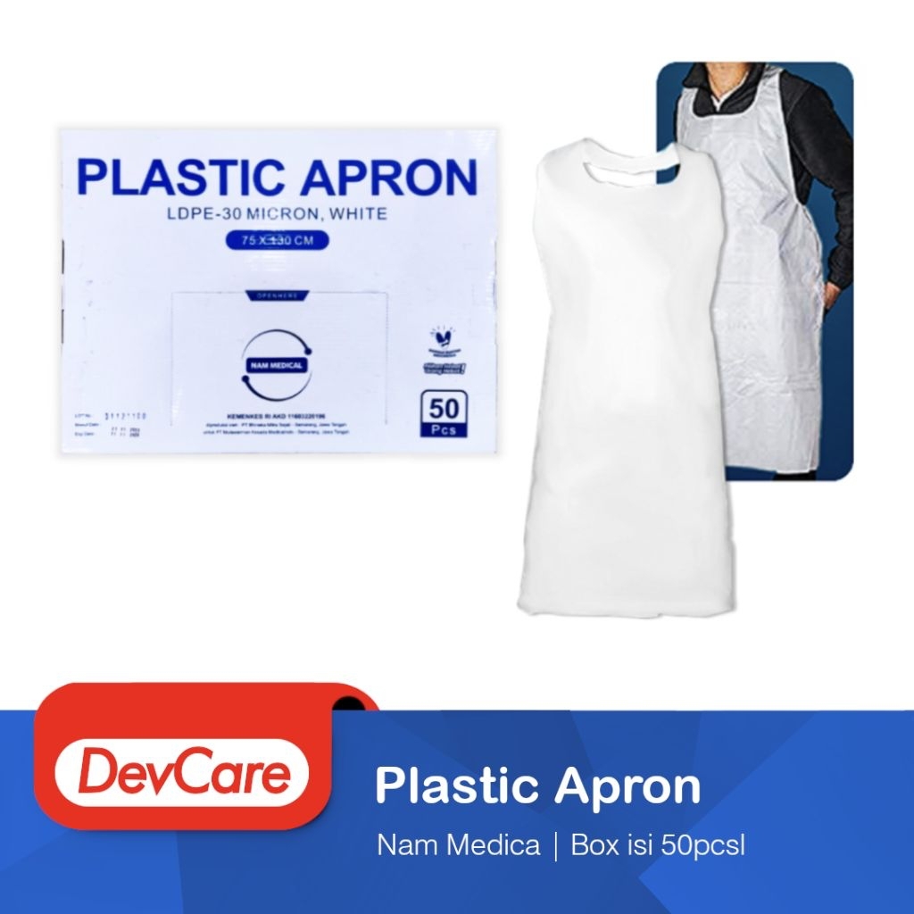 Plastik Apron 75cm x 130cm NAM MEDICAL Celemek Medis Putih Box isi 50 Pcs