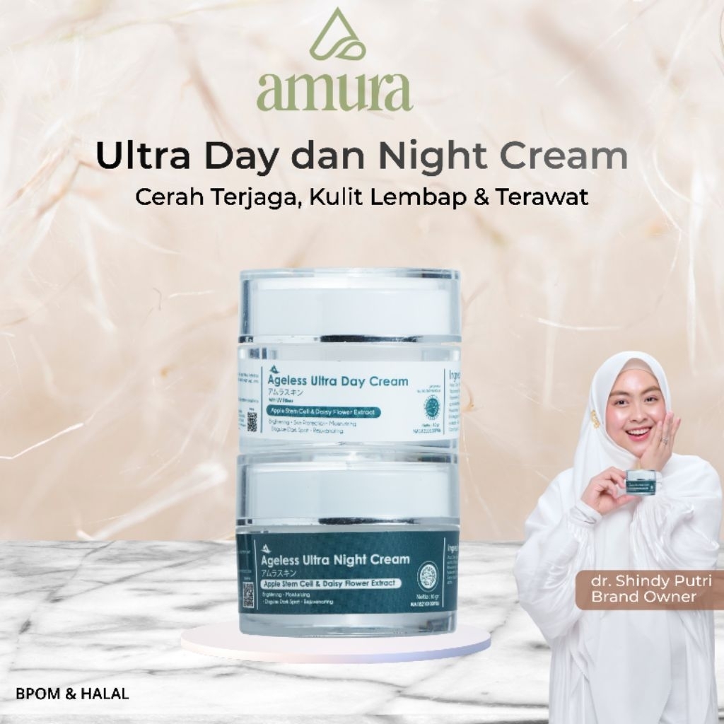Amura Ageless Ultra Day Cream & Night Cream | Krim Wajah Siang Malam untuk Kulit Cerah & Lembap