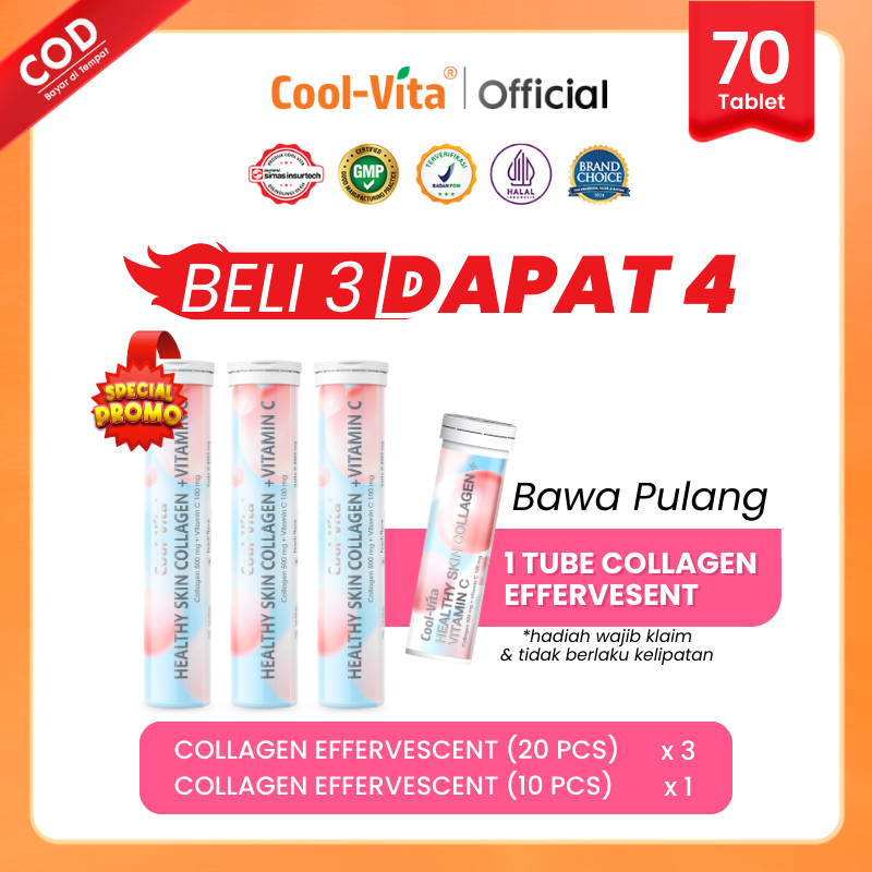 Tablet Effervescent Kolagen dengan Vitamin C - Rasa Peach - 70 Tablet