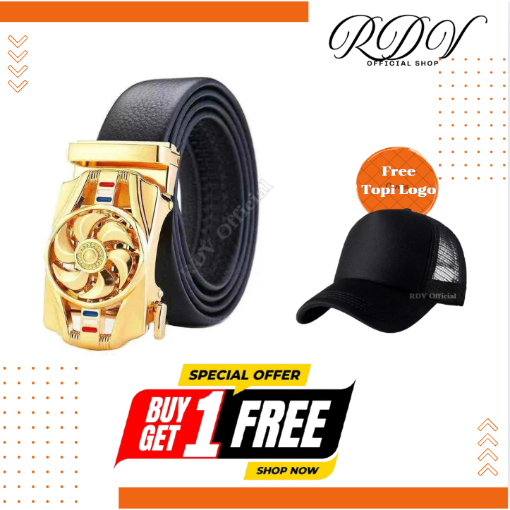 PROMO Ikat Pinggang Pria Rell Model Kincir Kulit PU ( FREE Topi Logo )