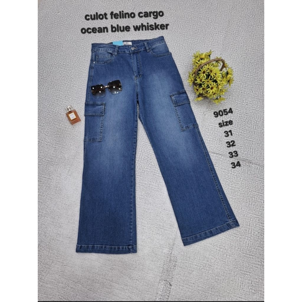 CELANA JEANS FELINO KULOT CARGO WATNA OCEAN BLUE WISHKER