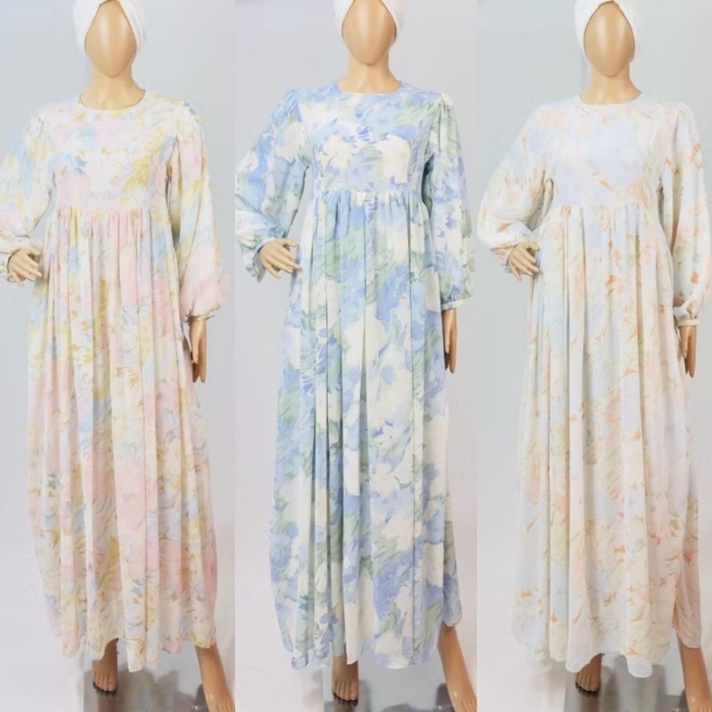 KODE 65 - Dress Panjang EVE MUSLIM BKK - Pink - Biru Muda - Peach