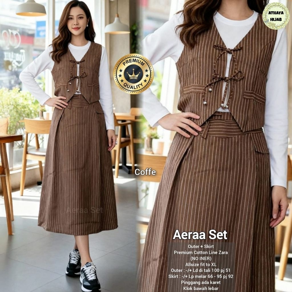Athaya -Aeraa Setelan Wanita Outer+Skirt Cotton Linen Zara