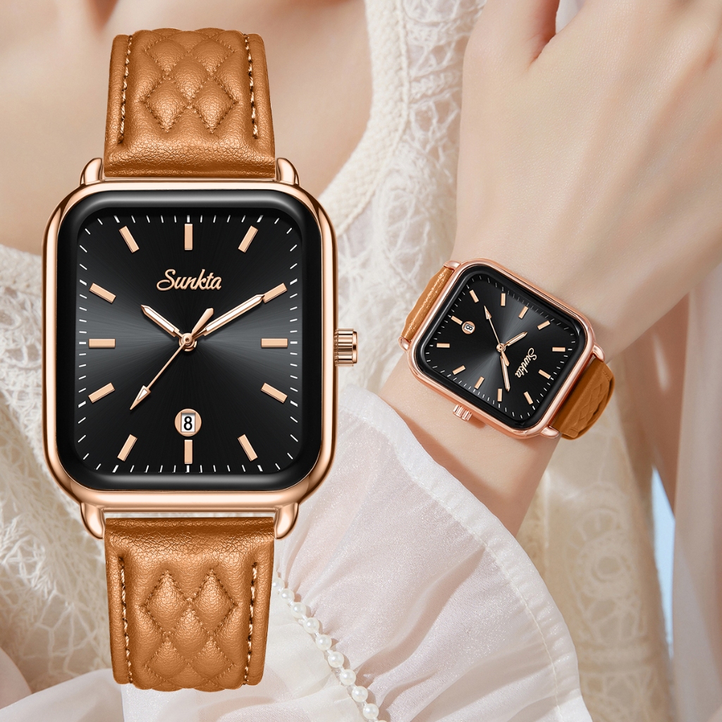 LIGE Jam Tangan Kuarsa Fashion Wanita Jam Tangan Wanita Tali Kulit Lembut Tahan Air Jam Tangan Wanit