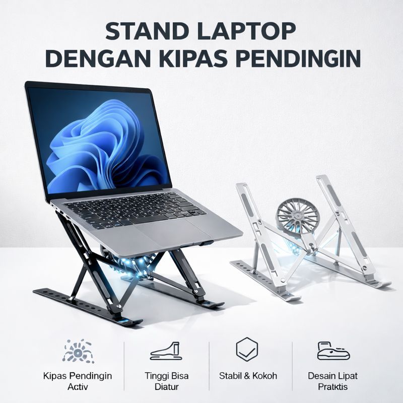 Cooling Pad Laptop Kipas Pendingin Laptop Portable Silent Lipat Laptop Holder Notebook Adjustable An
