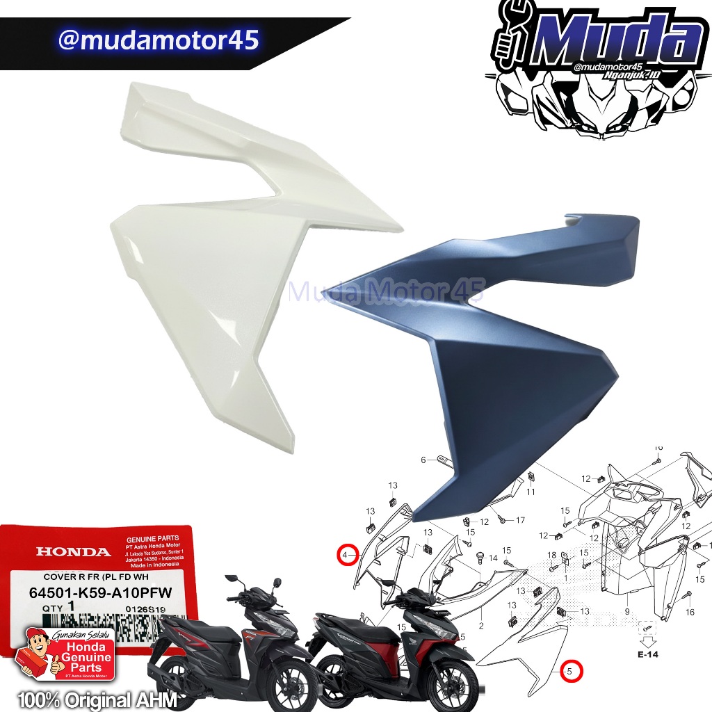 COVER R L FR VARIO 125 150LED OLD 2015 2016 2017 64501-64601-K59-A10 SAYAP DEPAN SAMPING LAMPU KANAN