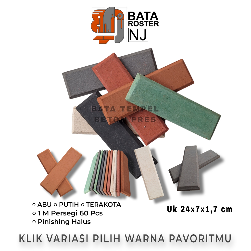 BATA ROSTER NJ - Bata Tempel Beton 24 x 7 x 1,7 Cm, Warna | Putih | Terakota | Abu | Hitam. Expose B