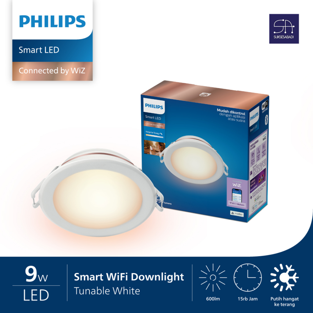 LAMPU DOWNLIGHT SMART WiFi LED 9W PHILIPS 9 WATT TUNEABLE DIMMER WI-FI
