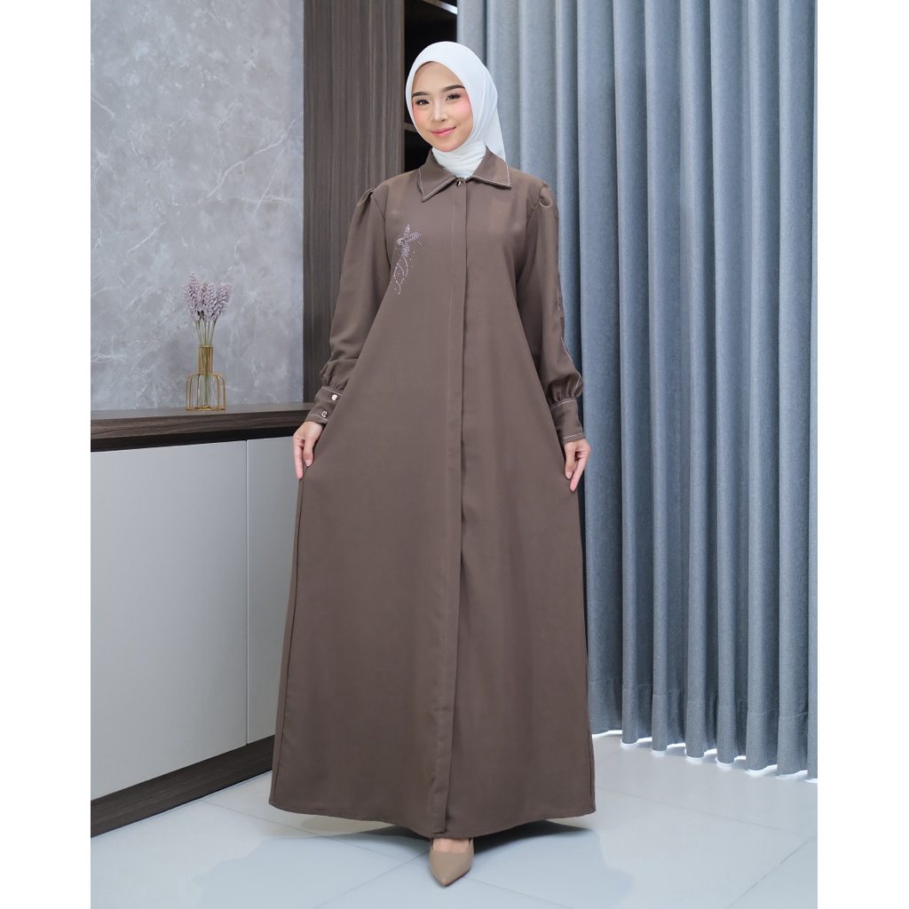 PROMO TERBARU Maudy Dress Gamis bahan sabrina anti UV Premium variasi swarovsky bunga gamis wanita