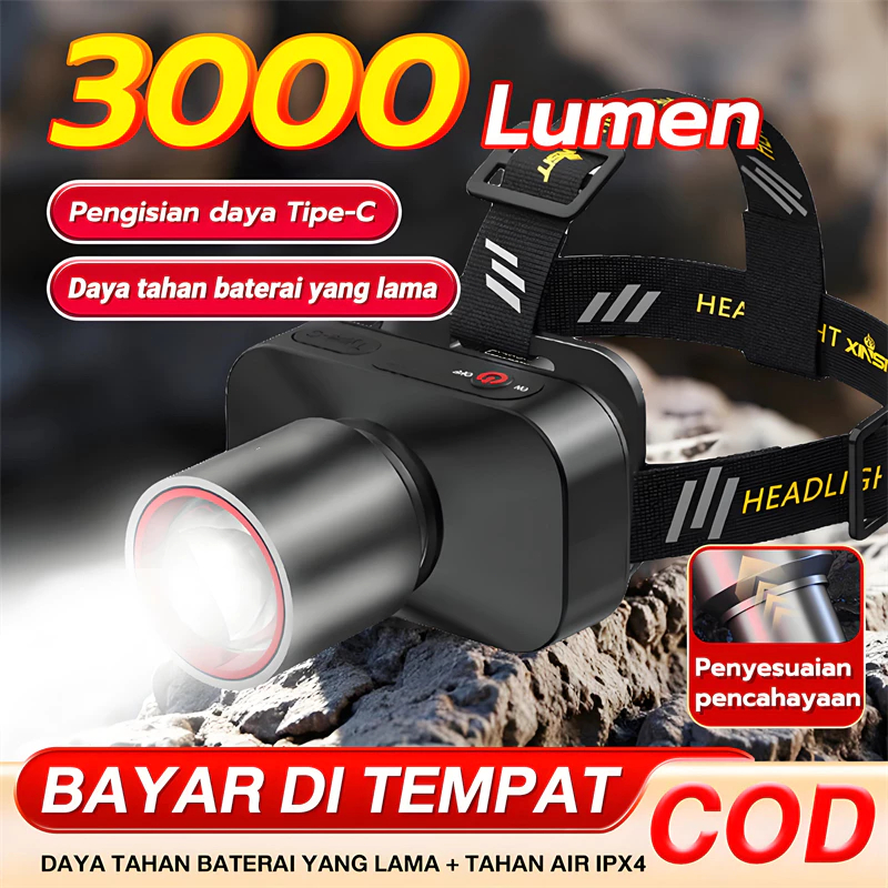 [ Garansi 10 Tahun ] Senter Kepala Cahaya Maksimal Plus RechargePro Dengan Type C 100W Fokus Penyeba
