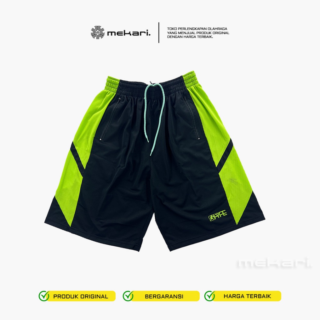 Celana Pendek Olahraga Basket Pria Wanita Bahan Poliester Ringan Cepat Kering Hitam Neon Hijau