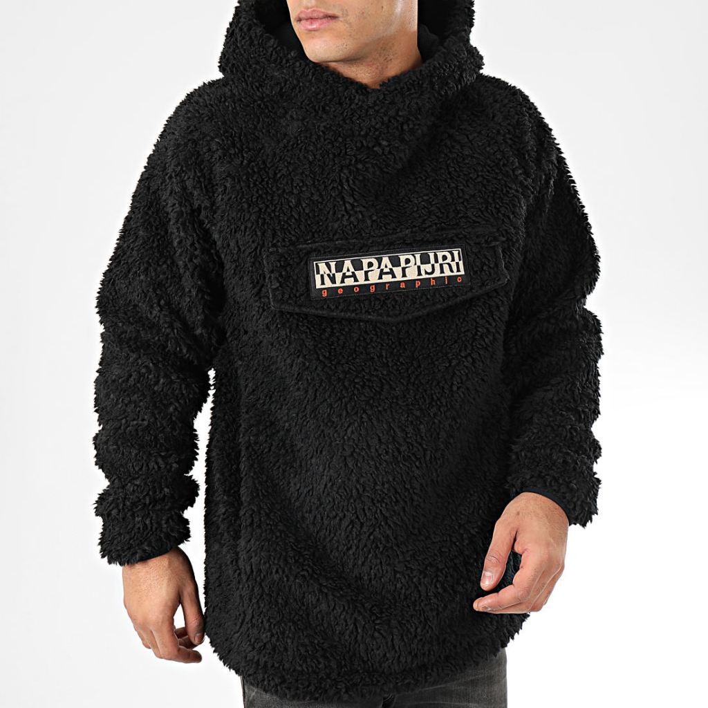 Napapijri Telve Fleece Hooded Sweatshirt Original Jacket Sherpa Pria Bulu Hangat Ringan