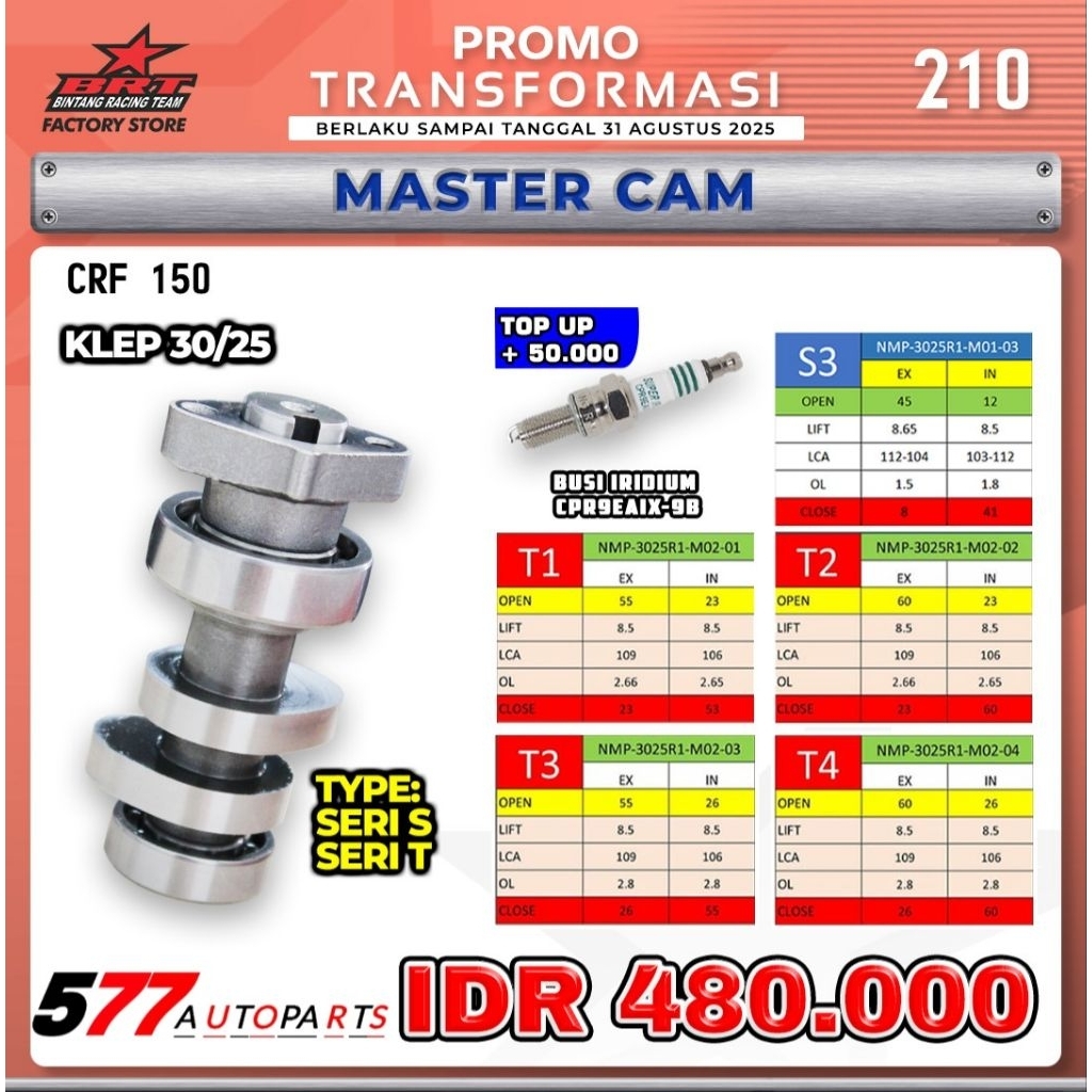 Master Cam/Noken As Klep 30/25 Seri S/T BRT Crf 150