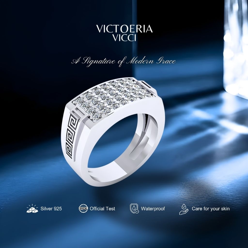 Victoeria Cincin Cowok Silver 925 Plating Emas Putih