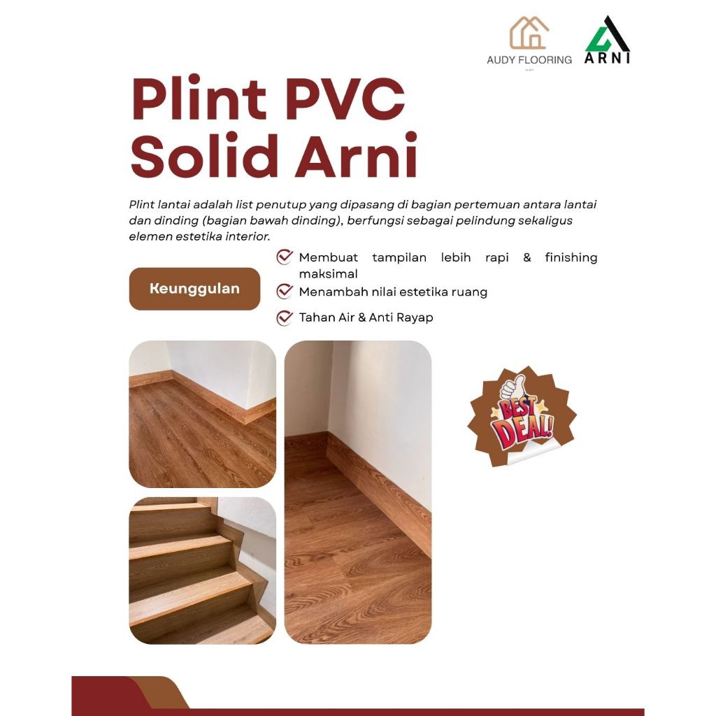 Plint PVC Solid panjang 2,4m/batang | List Accessories Flooring PVC | Plint Lantai | List lantai Kay