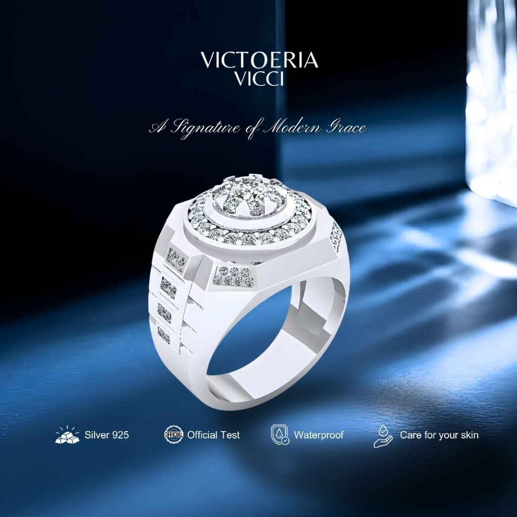 Victoeria Cincin Cowok Silver 925 Plating Emas Putih