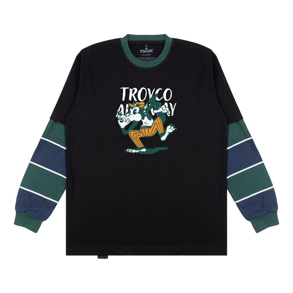 Troy Company Double Sleeve Longsleeve Tshirt Black Green Syuit Toon - Kaos Hitam Hijau Lengan Panjang DSD 3503