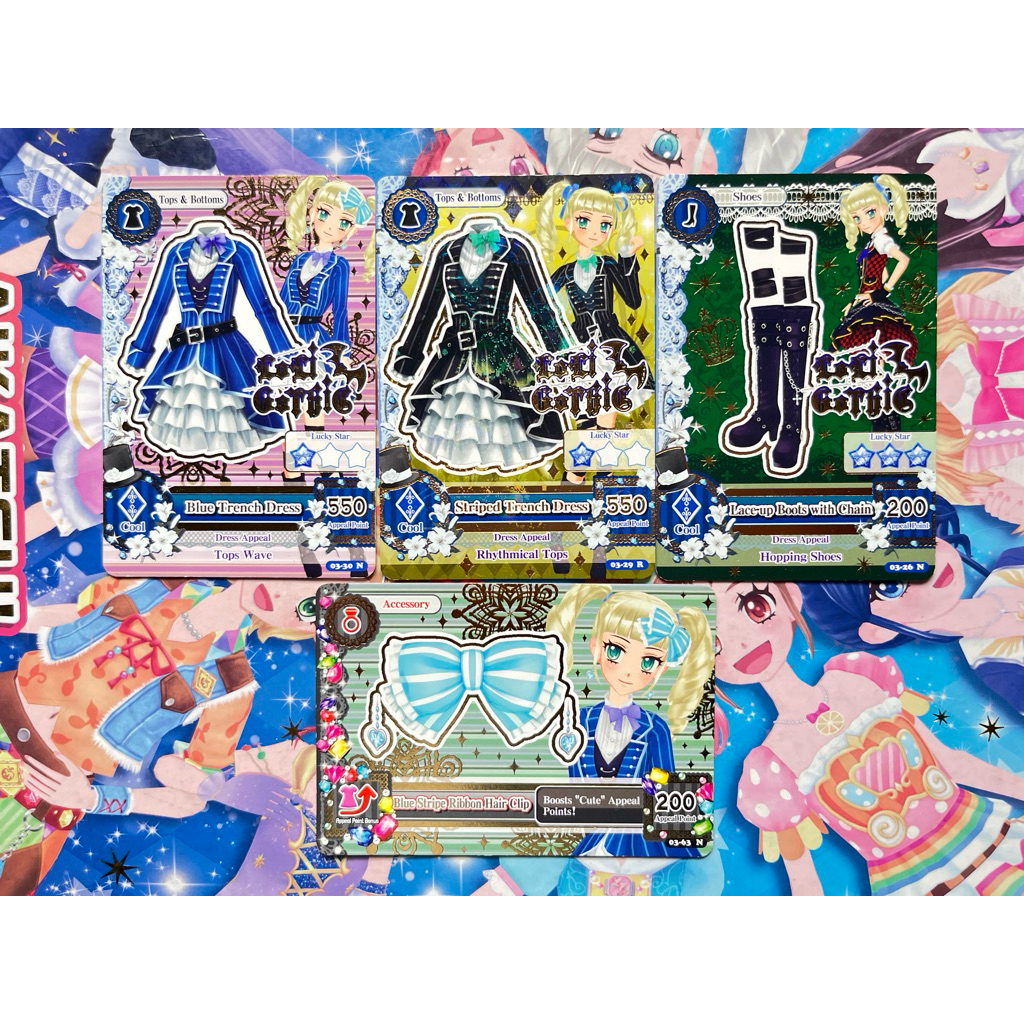 Kartu Aikatsu Yurika Todo Set Trench Striped Blue Ribbon Boots Set Loli Gothic Rare Original Langka 