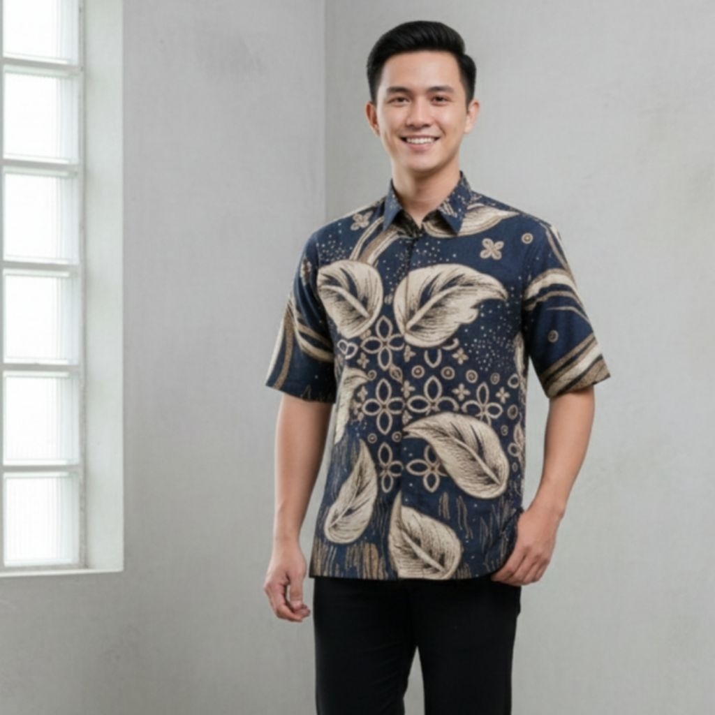 MOTIF DAUN SCHATZI Kemeja Batik Pria Lengan Pendek Lapis Furing