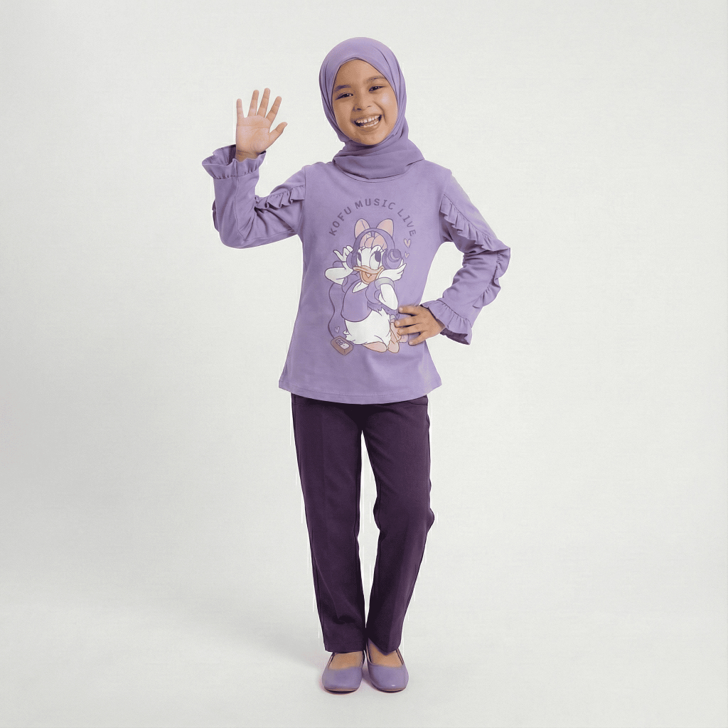 Atasan Anak Perempuan Lengan Panjang Ruffle Korean Style Warna Lilac Size 4–14 Th | Mini Kofu