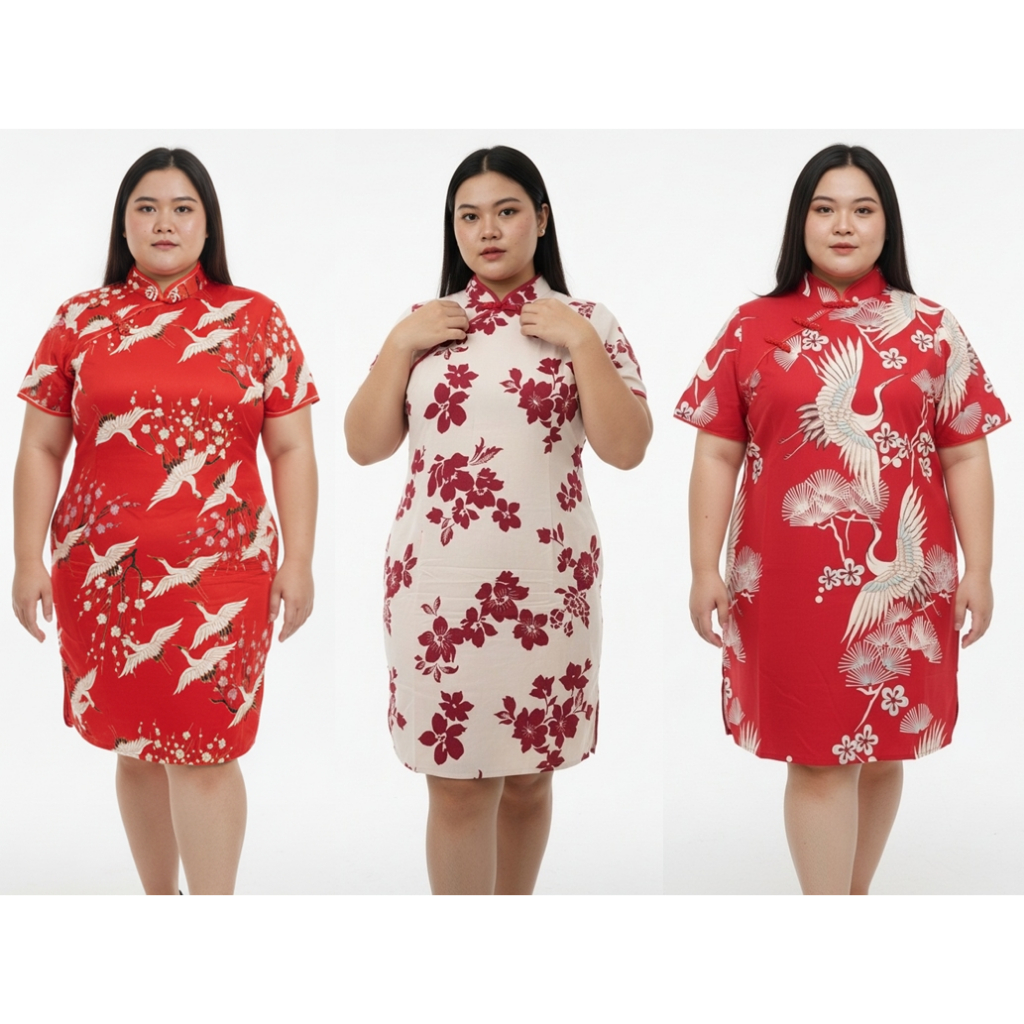 BAJU IMLEK CHEONGSAM DRESS BATIK WANITA JUMBO BIG SIZE 32 CHINESE XXL XXXL LD 120 CM PESTA KONDANGAN