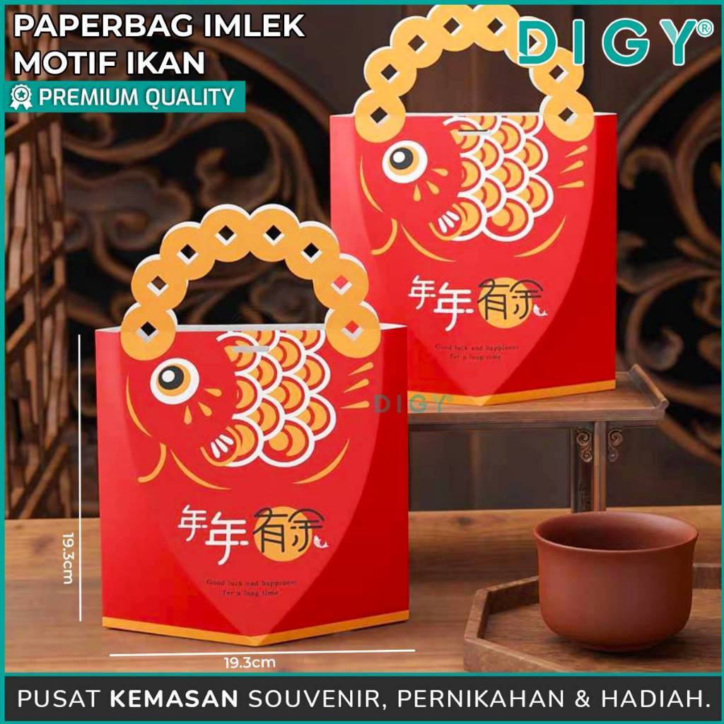 Paperbag Imlek Motif Ikan/Paper Box Kotak Natal 4 Sekat / kotak Kue Natal / Box Kue Pie / Kotak Pack