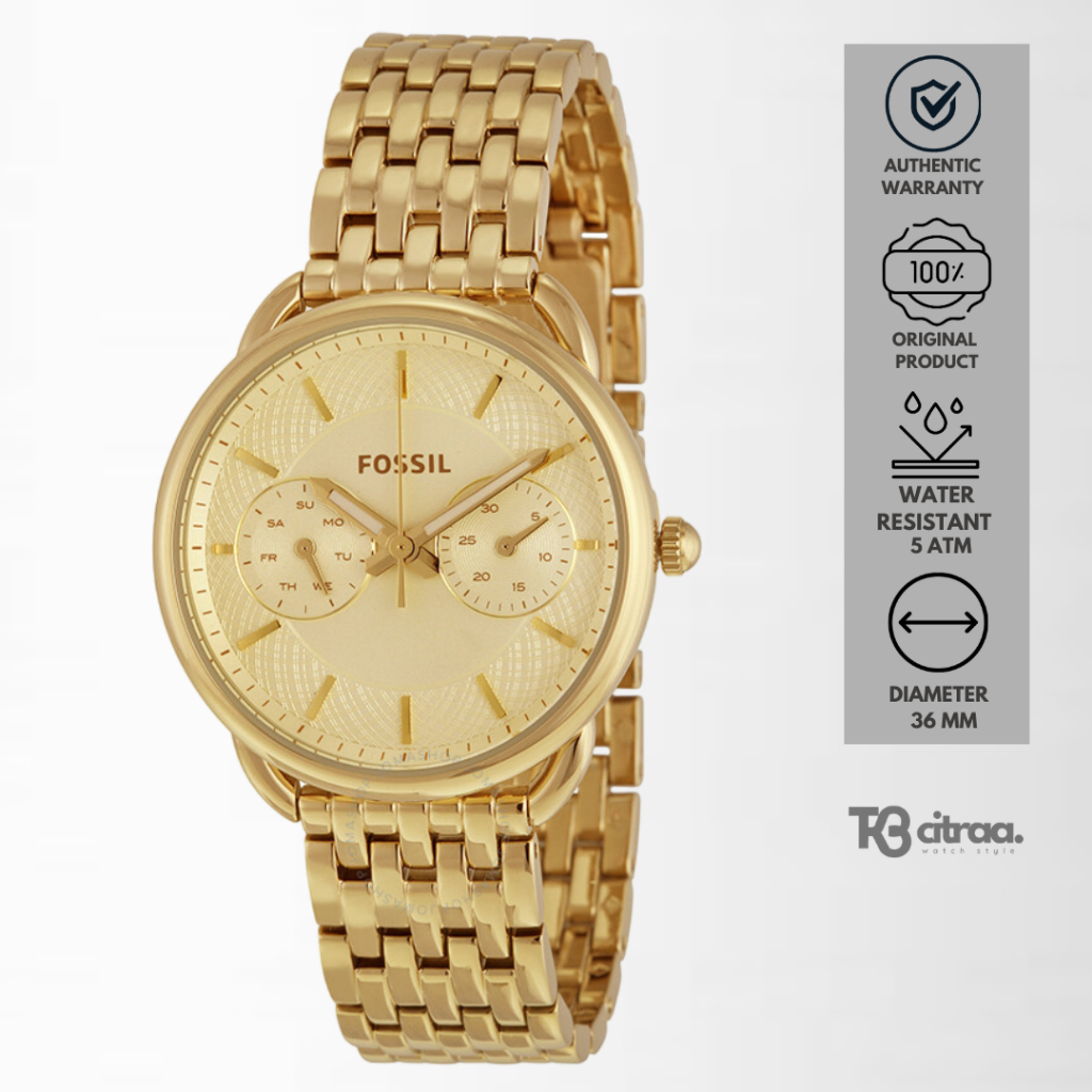 Jam Tangan Wanita Fossil Tailor Chronograph Gold Stainless Steel Mewah Original ES3714