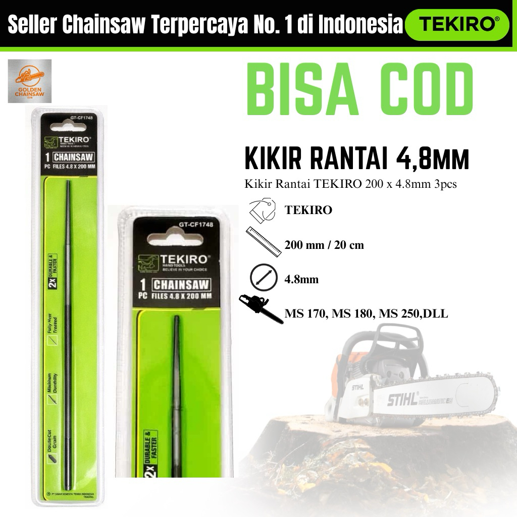 KIKIR BULAT TEKIRO 4.8 mm X 200 mm ORIGINAL Kikir Bulat Rantai Chainsaw 4.8 mm