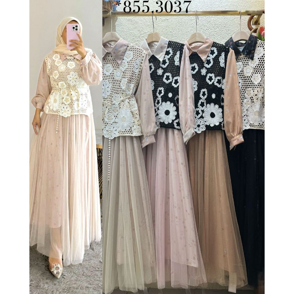 Orenji Gamis Yuna Flower vest 2in1 mix Tile dengan Desain Bunga Elegan