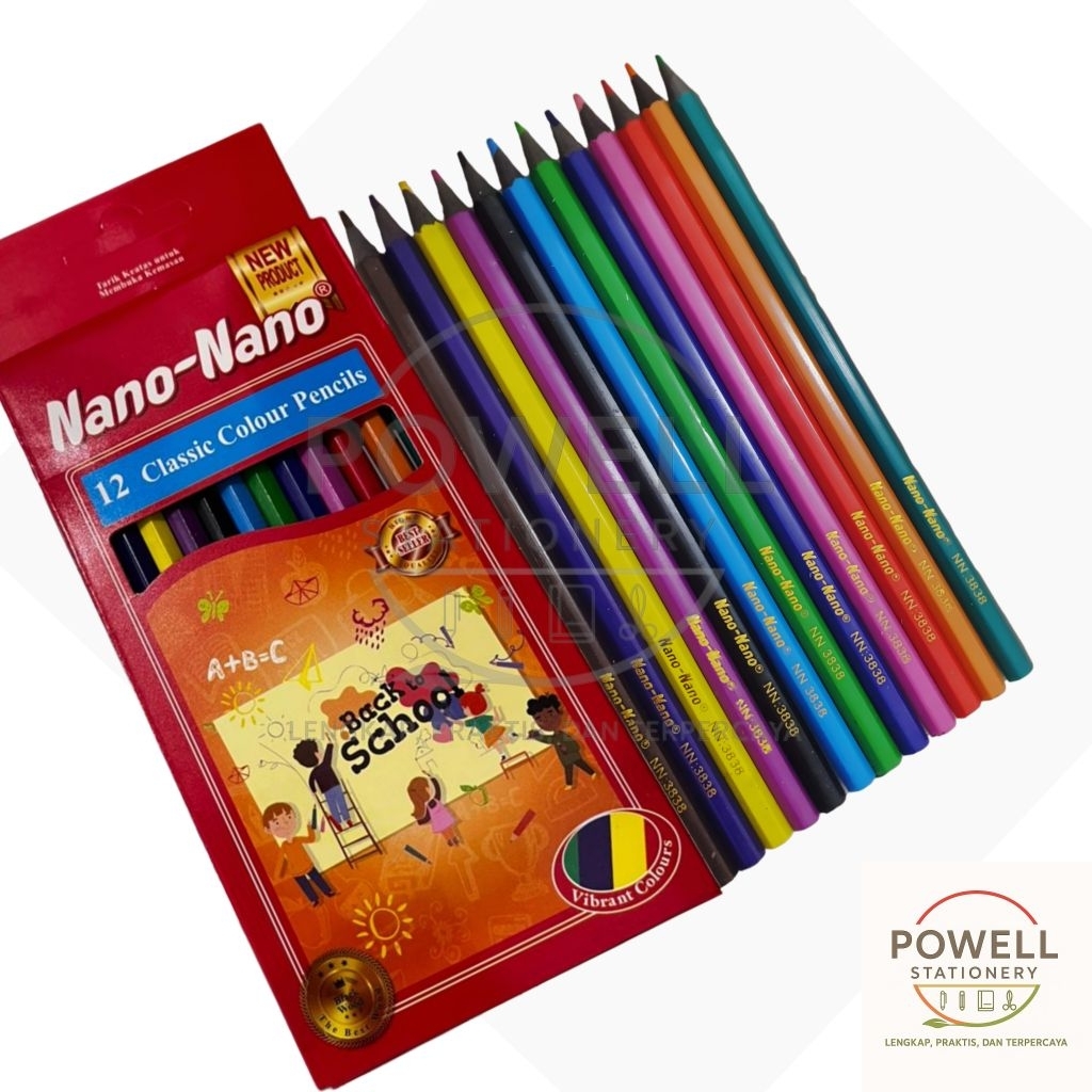 (12 Warna) Pensil Warna Panjang/Kelir Kayu Murah